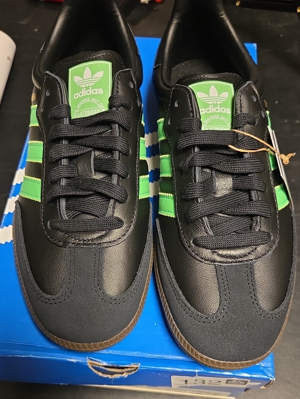 Adidas Sambas Men’s Black Sneakers with Bright Green Stripes